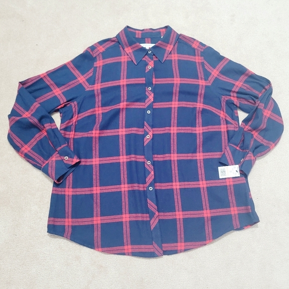 NEW FOXTROT Women's Plaid Flannel Button Up Shirt Size 14 relaxed Fit - Picture 5 of 11